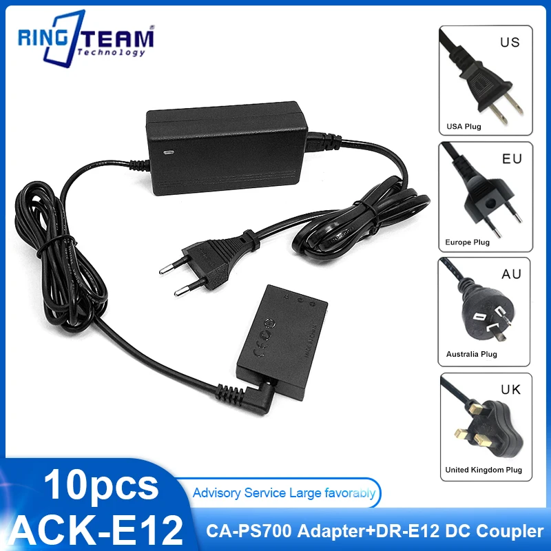 

10pcs ACKE12 ACK-E12 7.4V 2A Power Adapter LP-E12 LPE12 Battery DR-E12 DRE12 Dummy Battery for Canon EOS-M EOS M M2 M10 M50 M100