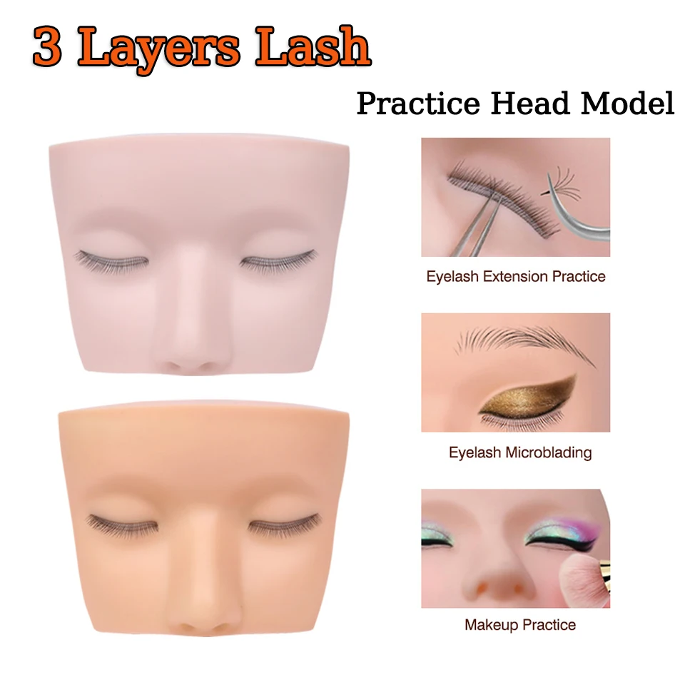 Wimpernverlängerungs-Übungskopf, Silikonpuppe mit 3-Schicht-Wimpern, Make-up-Zubehör, Lehr- und Trainingswerkzeug – Detail 2