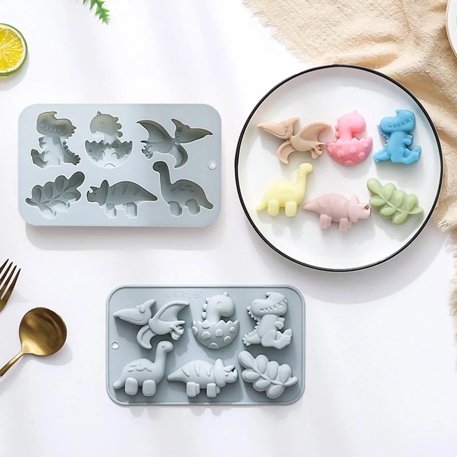 Silicone 6 Cavities Dinosaur Jello Molds for Chocolate Dinosaur Soap Molds for Baking Dessert Cupcake Topper Cake Decoration