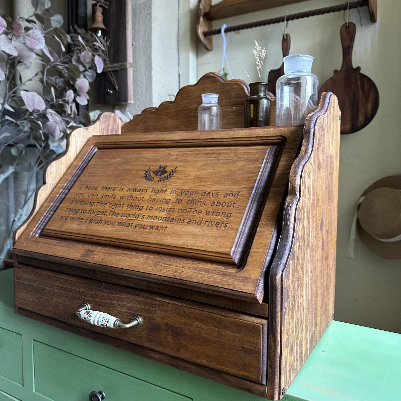 Medieval storage box, solid wood multi-functional wall-mounted folding table cabinet material package material package material