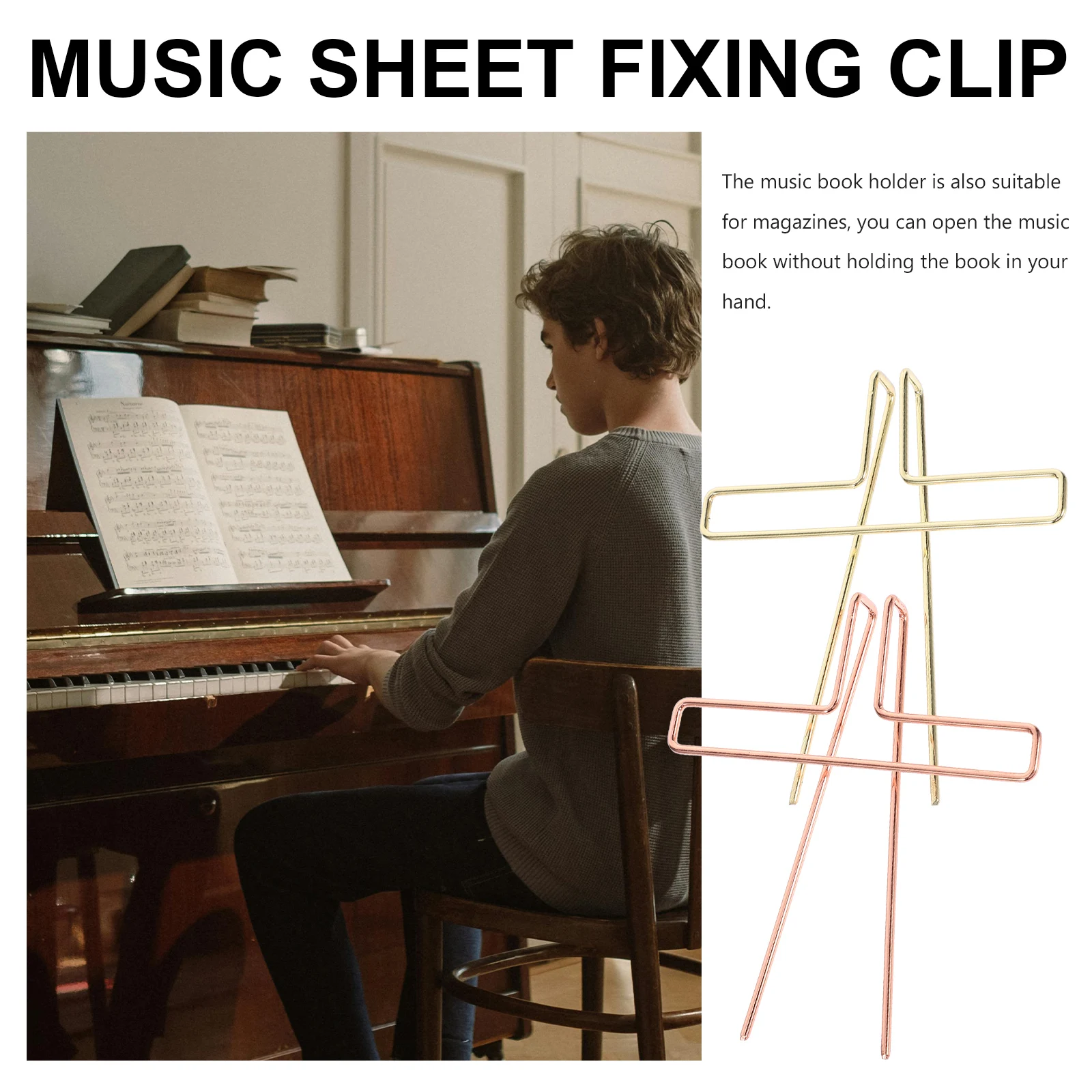 

2 Pcs Metal Book Clip Rose Page for Sheet Music Piano Books Guitar Accessories Book Clip Page Holder Sheet