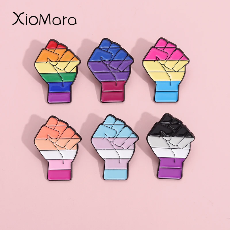 Female Power Fist Enamel Pins LGBT Gay Bi Trans Asexual Brooches Lapel Badges Custom Rainbow Pride Jewelry Gift For Lovers Woman