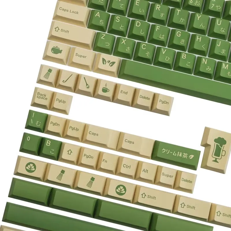 GMK Cream Matcha Keycap cherry Profile Keycaps PBT Double Shot Key Caps Set ISO Enter 7U Spacebar for Custom Mechanical Keyboard