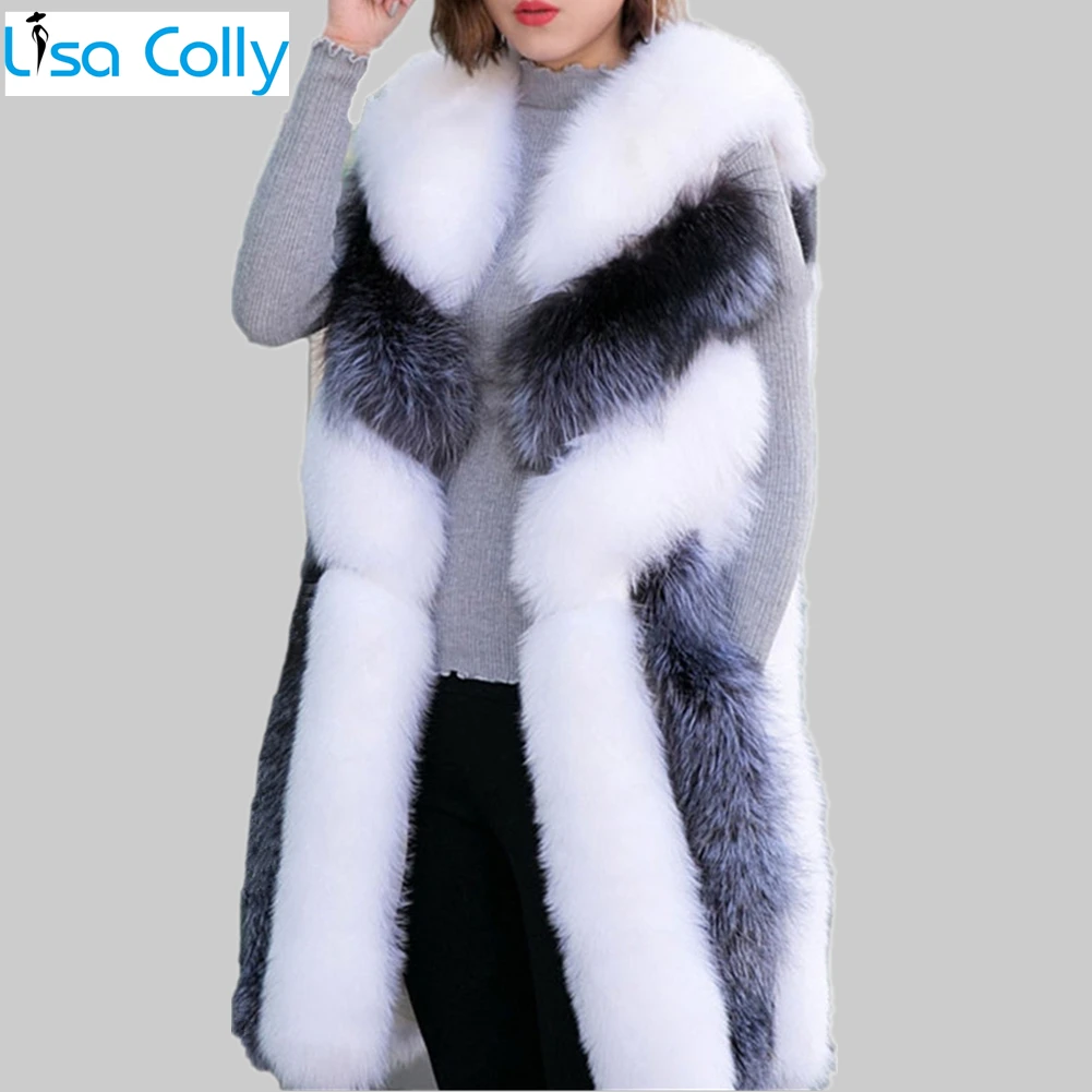 Lisa Colly Women's Winter Overcoat Outwear Faux Fur Vest Coat Jacket