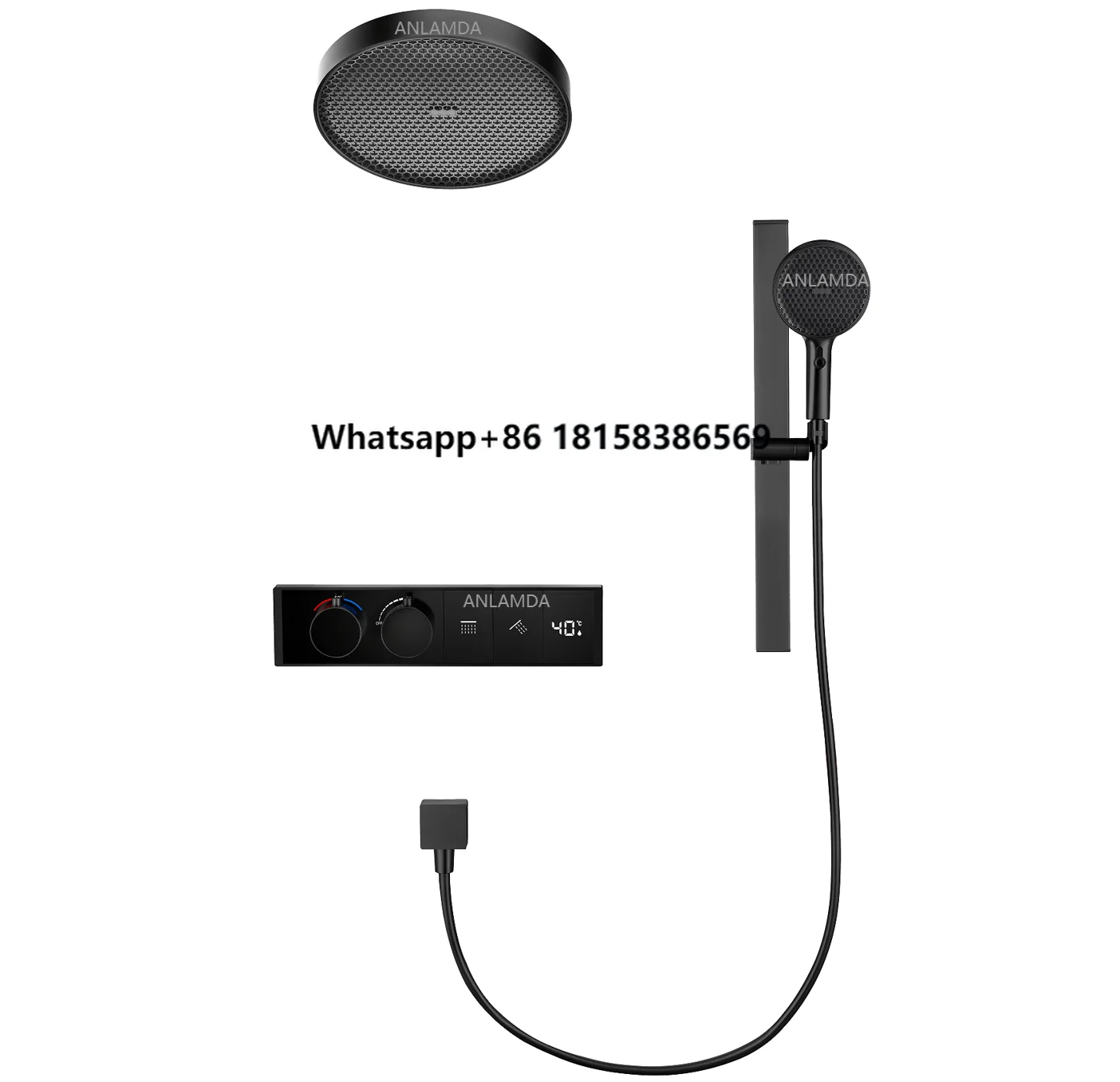 

2025 New Matte Black Wall Mount Temperature Digital Display Shower Set Thermostatic Bath Shower Mixer With Slide Bar
