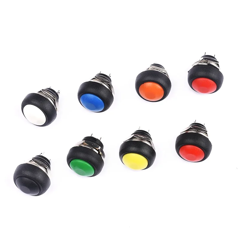 5pcs PBS-33B Small waterproof self-resetting Button circle Release point Power push button switch Mounting hole 12mm