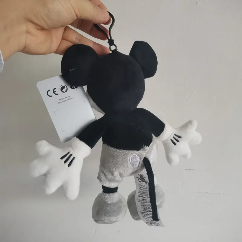 25cm Classic Retro Black And White Mickey Mouse Animal Stuffed Soft Doll Tape Hook Bag Pendant