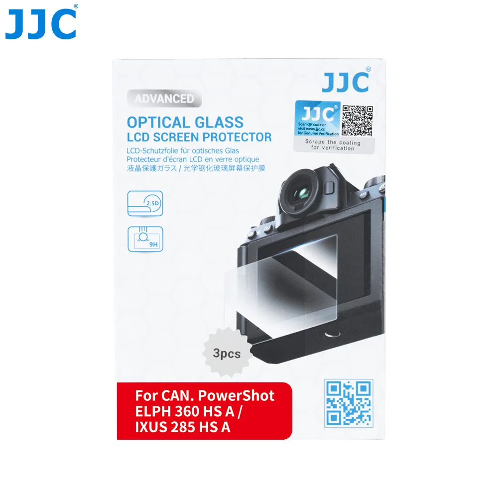 JJC 3pcs Tempered Glass Screen Protector For Canon PowerShot ELPH 360 HS A / IXUS 285 HS A Camera Screen Film Cover Ultra-Thin