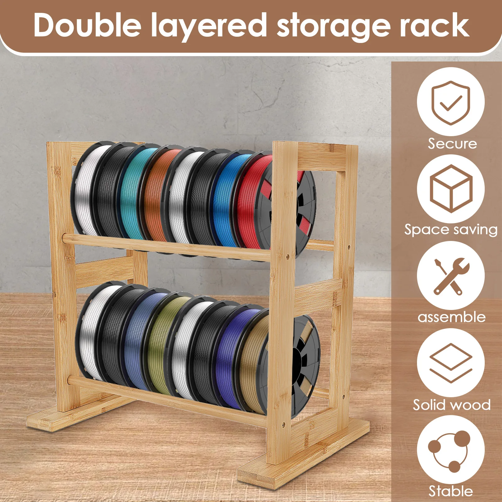 3D Printer Filament Storage Rack Double-layer Shelf For 3D Printer Filament Wood Display Holder For Workshop Company Enterprise