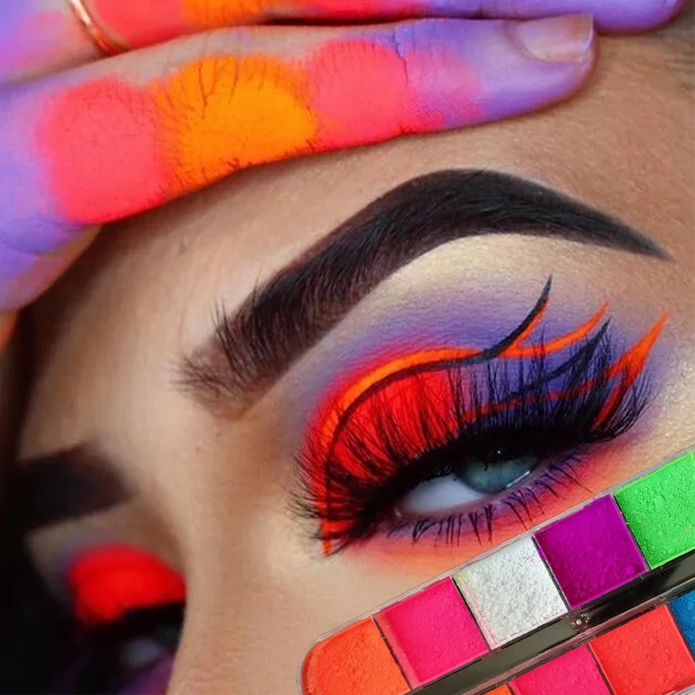 Paleta de sombras de ojos, 12 colores, pigmento fluorescente de neón mate, paleta de maquillaje metálico, brillo, paleta de sombras de ojos, arte de uñas en polvo