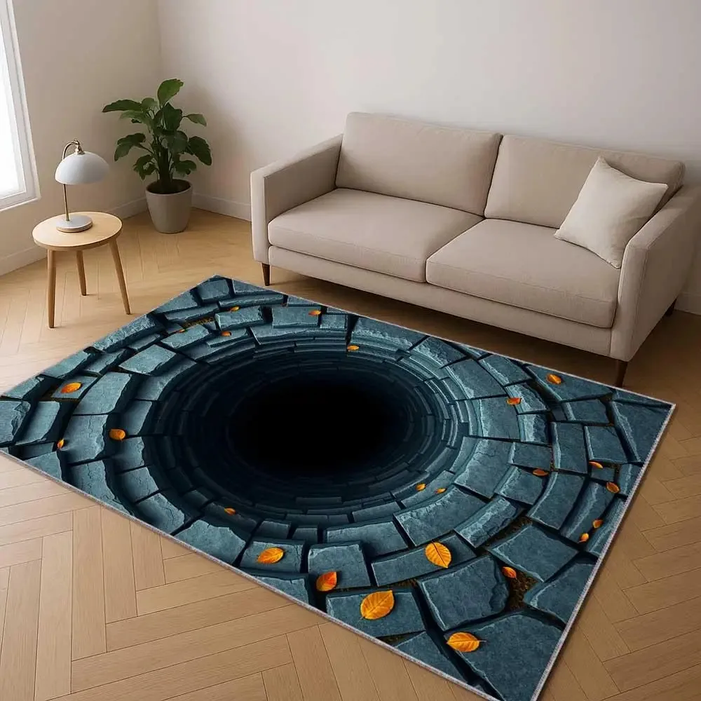Blauer Stein Ziegel Textur 3D Well Eingangsbereich Fußmatte Gelbe Blätter Dekor Home Entry Personalisierte Dekormatte