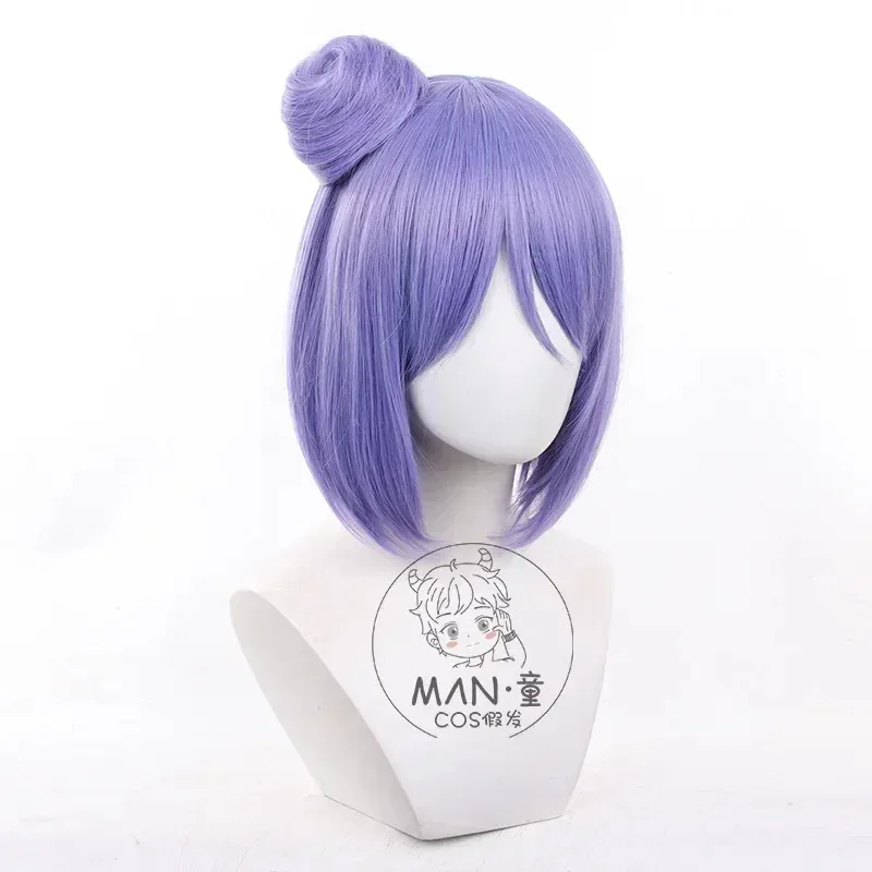 Anime Konan Cosplay Wig Short Purple Women Hair with Bun Heat Resistant Synthetic Wigs +Free Capx,5;d'2.y;8'