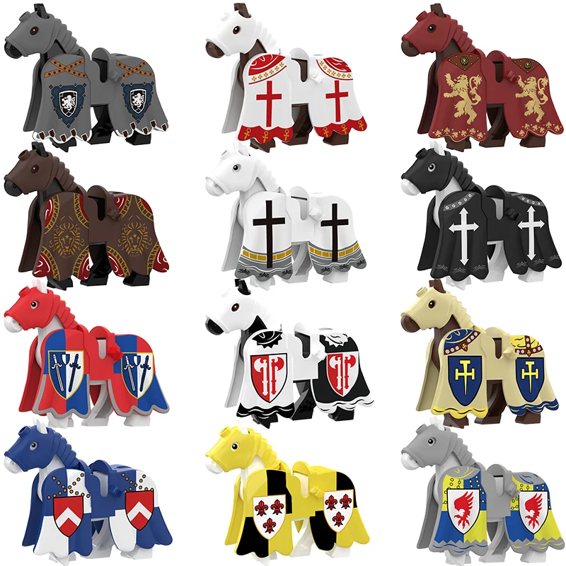 Medieval knight accessories medieval rose war soldiers warhorses mounts vests saddles assembling building blocks toys M151-162