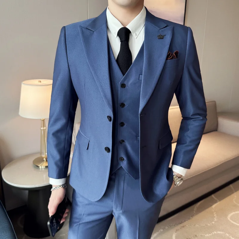 ( Jacket + Vest + Pants ) 2023 Spring Luxury Men High-end Suit Formal Groom Wedding Tuxedo Mens Work Party Slim Fit Suit 3 Piece