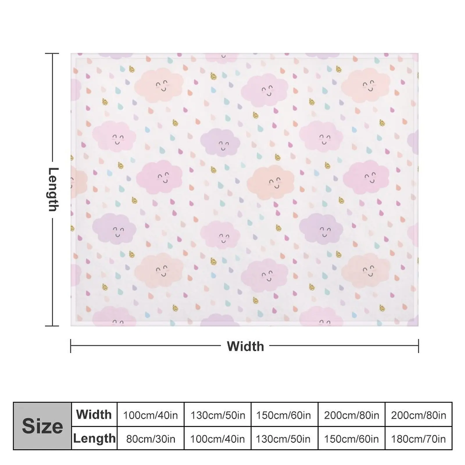 Cute Kawaii Smiling Clouds with Raindrops in Pastel & Gold Throw Blanket Beautifuls Luxury Brand bed plaid Baby Blankets