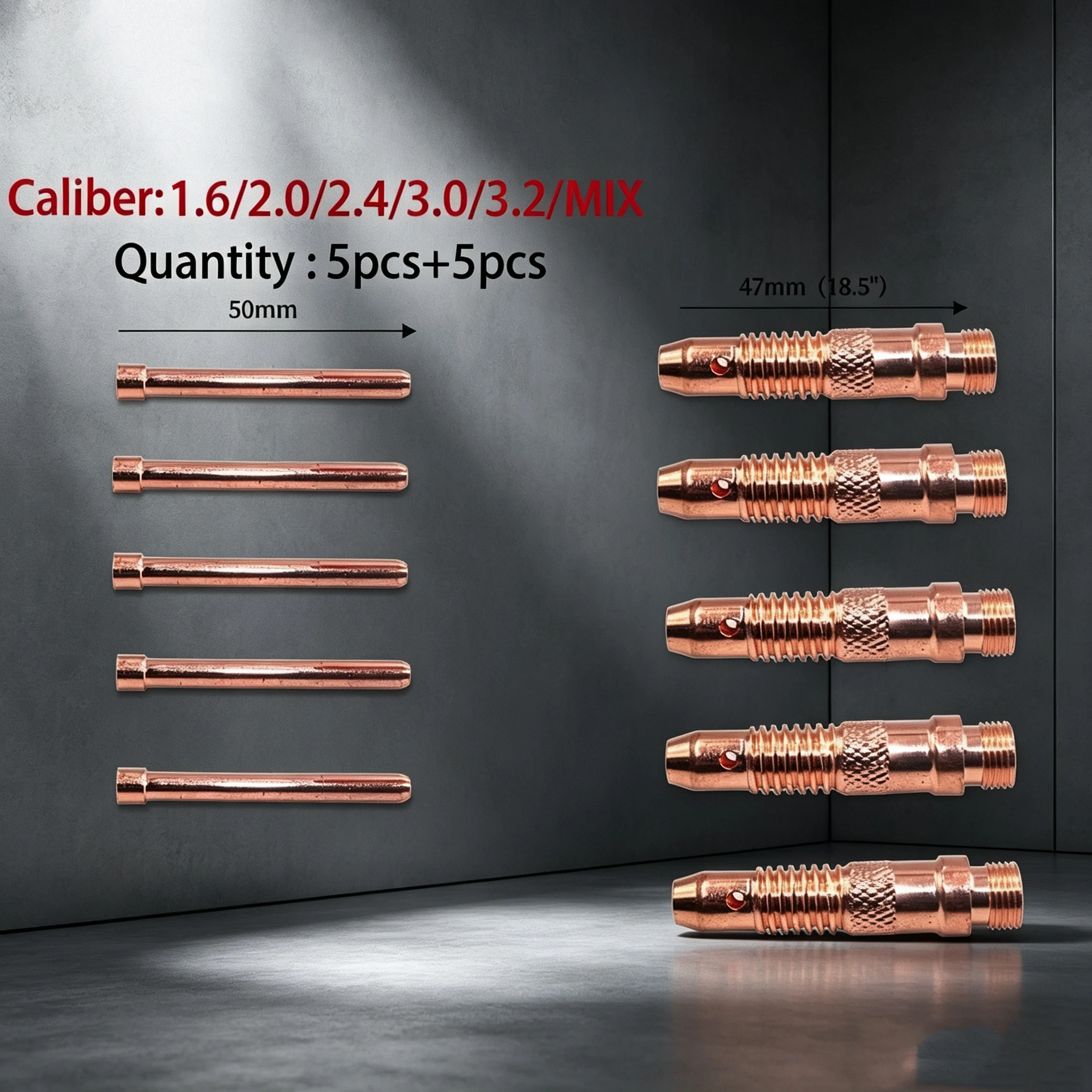 TIG Welding Collet & Collet Body, 10Pcs Replacement TIG Torch Parts Fit Inverter DC Argon Welder, Sizes 1.6mm/2.0mm/2.4mm/3.0mm/