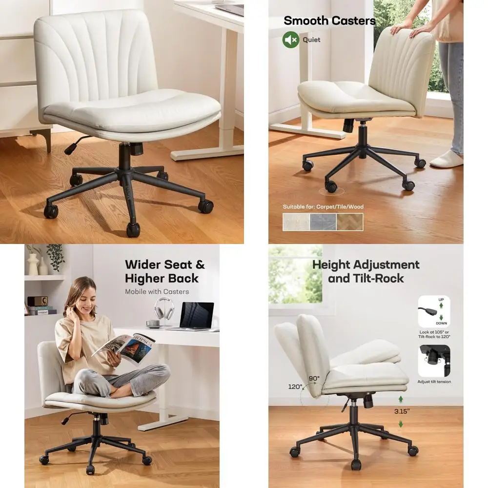 

Adjustable PU Leather Swivel Office Chair with Wheels, Comfortable Wide Desk Task Chair