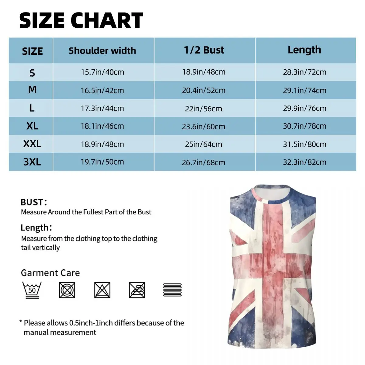 Watercolor Union Jack British Flag Print Men Printed Sleeveless T-shirt Casual Hip Hop Street Style Beach Holiday Tank Tops