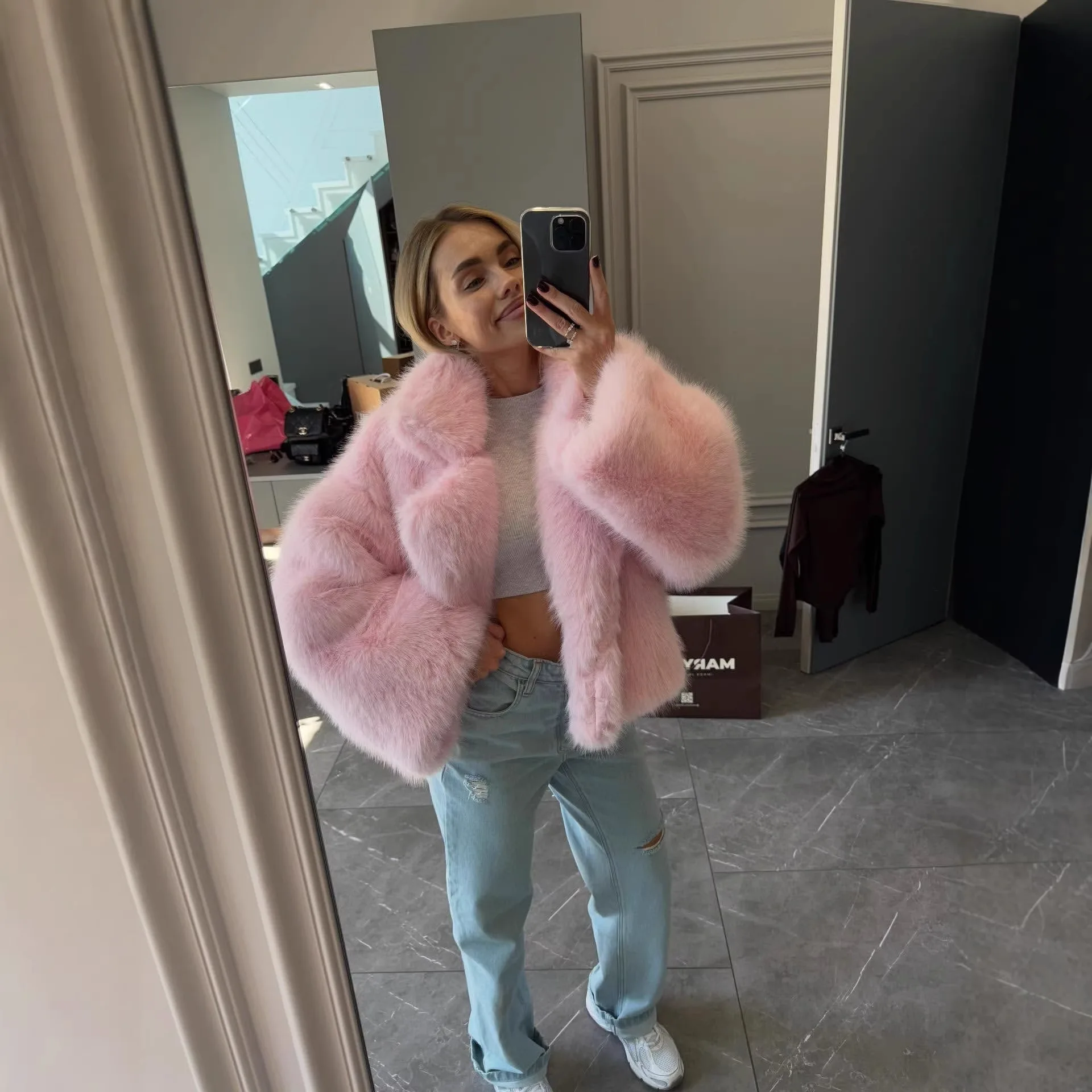 White Fur Feather Loose Outwear Women's Long Sleeve Casual Tassel Winter 2026 Solid Cardigan Streetwear Lapel Female Coat