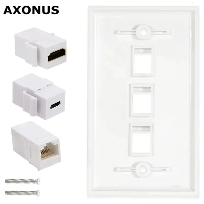3-Port HDMI Compatible USB Type-C CAT6 High-Definition Data Solderless Socket Panel Multimedia Information Wall Plug