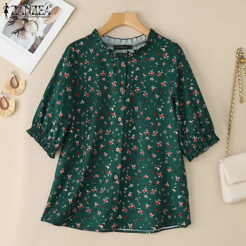 2026 ZANZEA Summer Floral Printed Blouse Women Bohemian Holiday Tops Vintage Casual Beach Shirt Loose Retro Tunic Blusas Mujer view 4