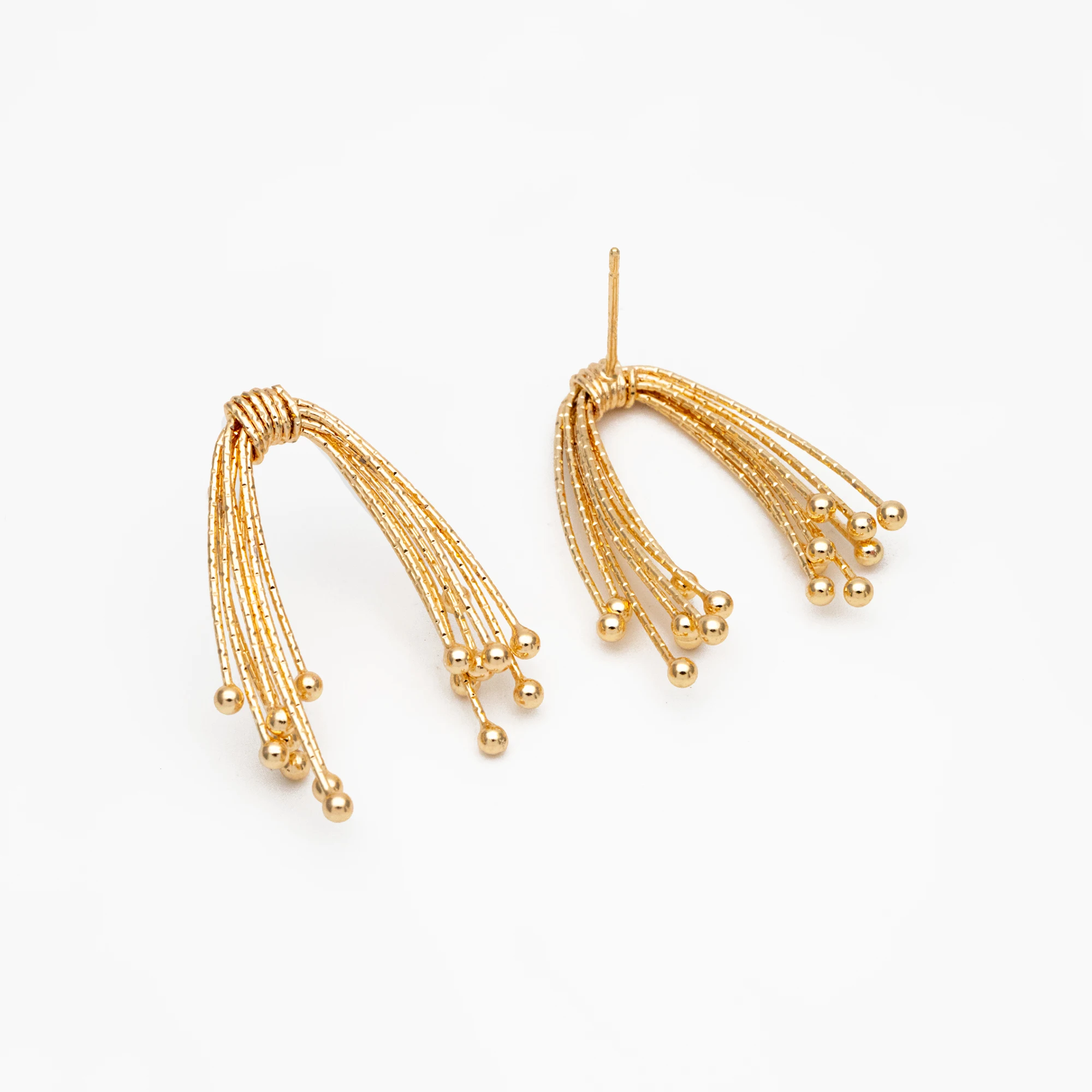 

4pcs Gold Fireworks Tassels Earrings, Gold Plated Brass, Dainty Drop Earrings (GB-4299)