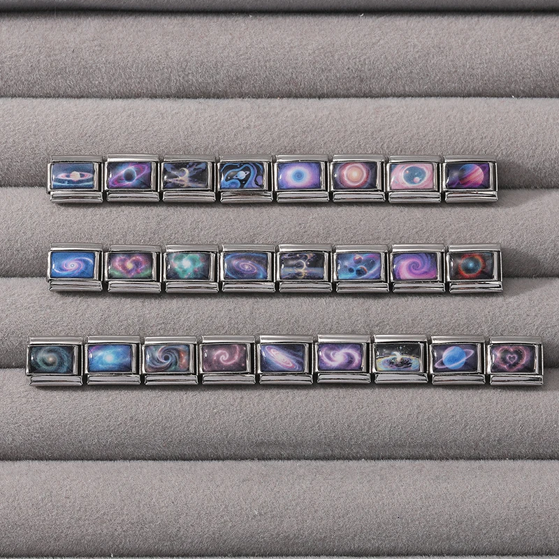 Fashion Universe Series Space Planet Meteorite Pattern Charm Link Fit 9mm Stainless Steel Italian Bracelet Making DIY Jewelry