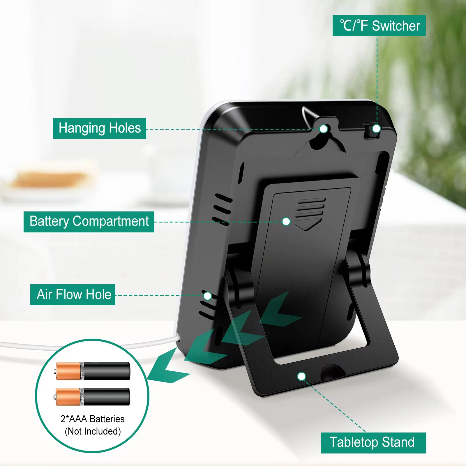 MASTFUYI LCD مقياس درجة الحرارة والرطوبة الرقمي للمنزل داخلي وخارجي مع محطة طقس صغيرة لتسجيل الحد الأدنى/الحد الأقصى