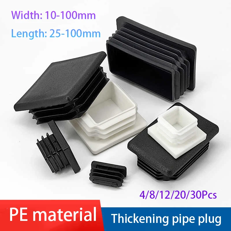 

4-30Pcs Thickening Square PE Plastic Black Punched End Cap Furniture Leg Tube Insertion Plug 10X25-100X100 Furniture Accessories