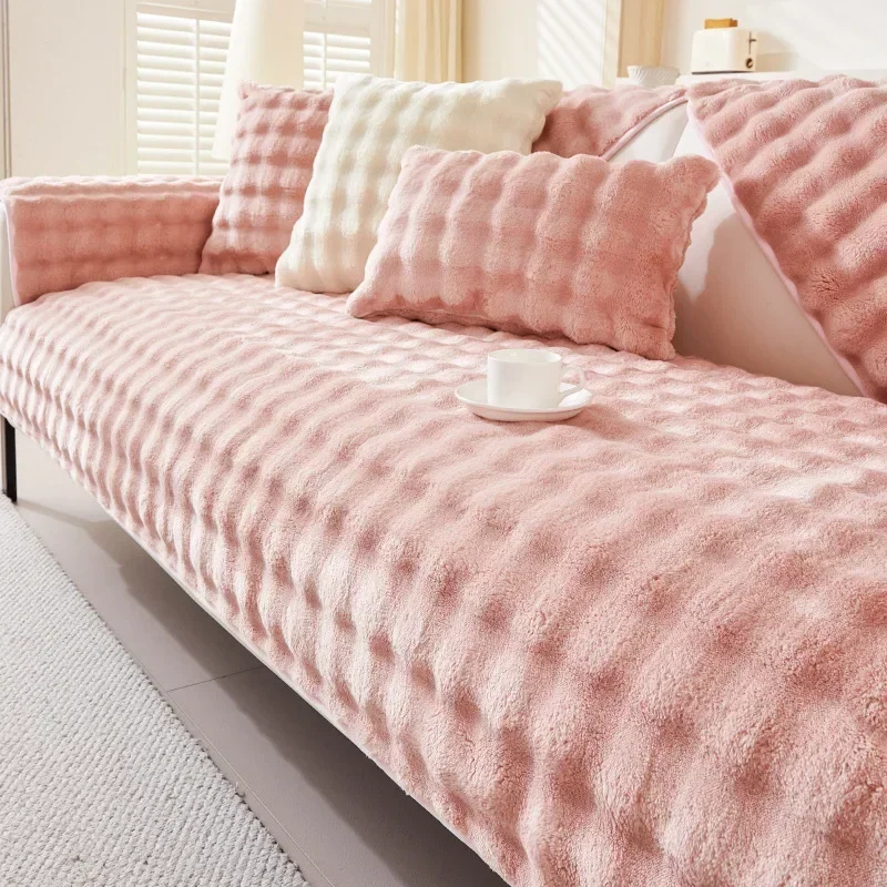 1PC Flannel Sofa Seat Covers for Living Room Soft Warm Plush Sofa Cushion Mat Non-slip Winter L Shape Couch Slipcovers Towel
