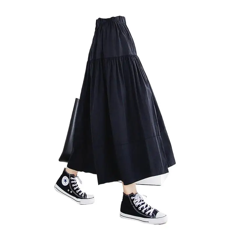 Summer Autumn Women Long Skirts 2026 Solid Elegant High Elastic Waist A Line Maxi Skirt Black Khaki Blue 11 Colors faldas mujer