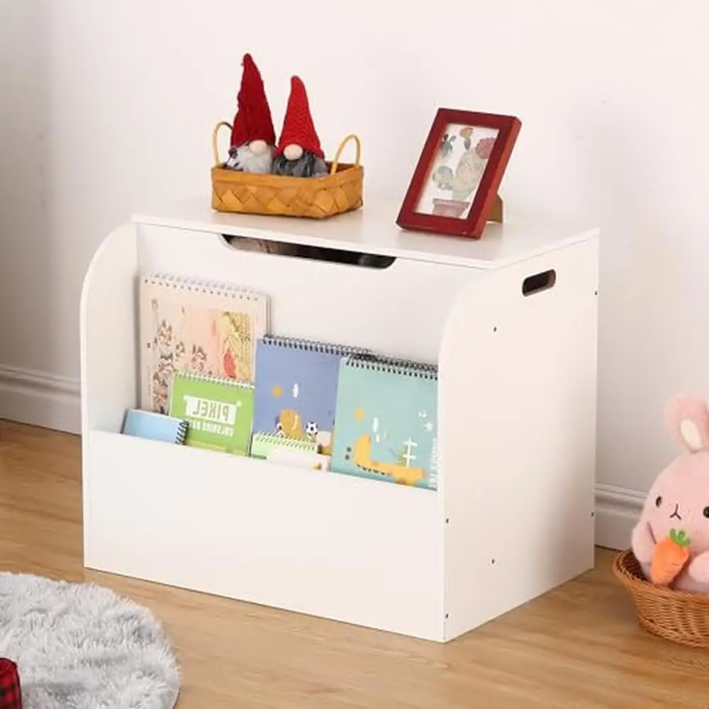 Wooden Toy Box & Bookshelf Combo Safe Hinge Operation Large Capacity Organizing Sturdy Construction Practical Design Easy