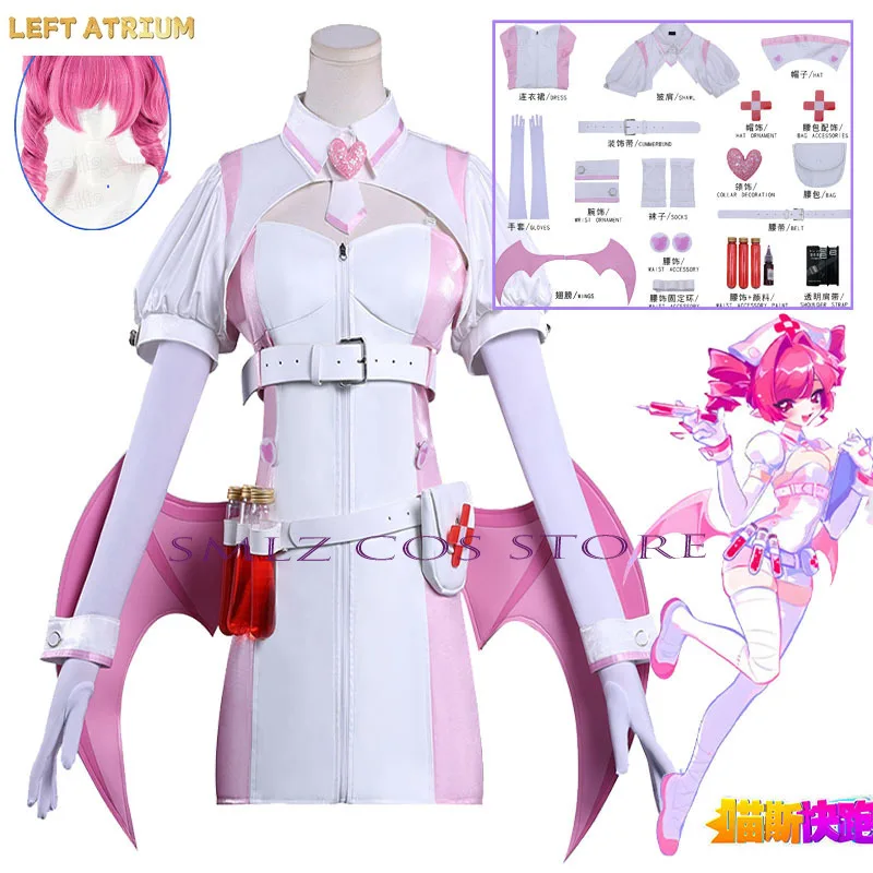 Disfraz de Anime Buro Cosplay Nocturne Bloodheir, uniforme de enfermera sexy, peluca, traje, ropa para fiesta de Halloween para mujer