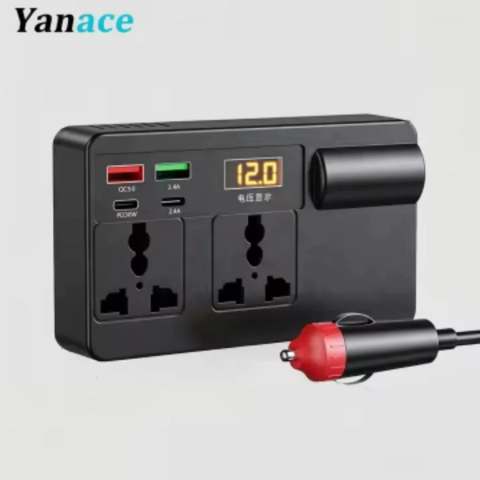 

Yanace 12V Car Power Inverter with Dual AC Outlets PD30W Ports LED Voltage Display Cigarette Lighter Plug for Road Trips