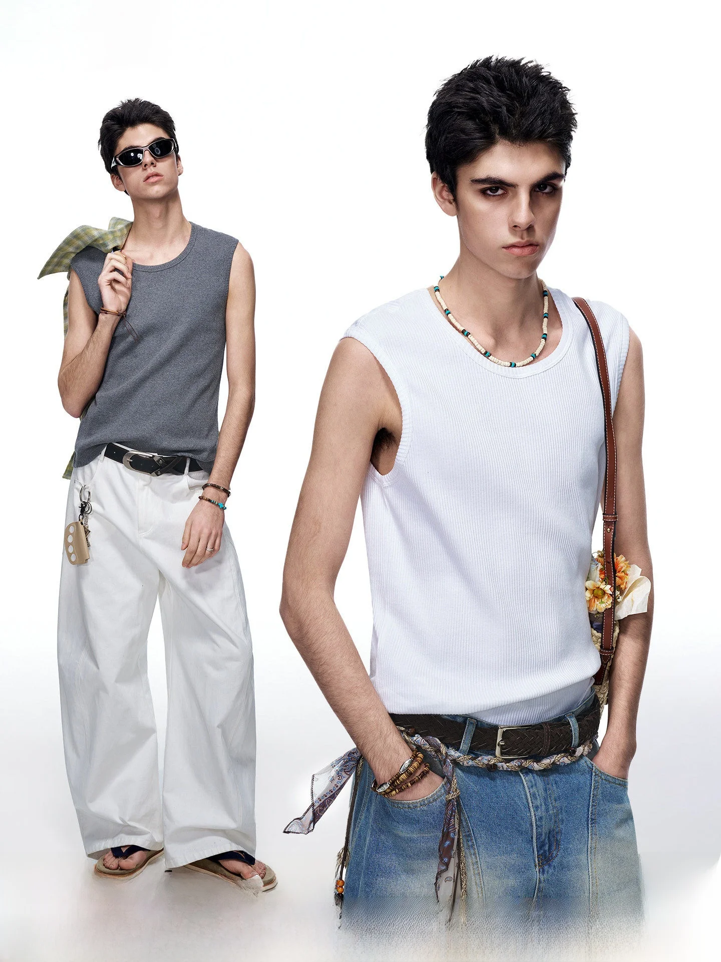 Dream Made Men's Summer Sporty White Sleeveless Vest Breathable Inner Wear Base Shirt Cotton Blend Elastic Fit Straight Cut
