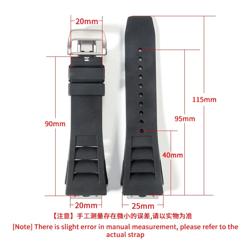 For Richard Mille Silicone Watch Strap Stainless Steel Fold Buckle Accessories 25mm Men\'s Black Red Waterproof Sports Watchbands