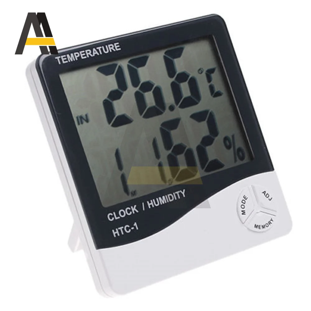 HTC-1 LCD Elektronik Digital Suhu Kelembaban Meter Indoor Outdoor Thermometer Hygrometer Weather Station Clock HTC-1