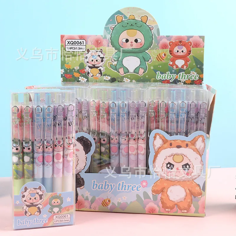 

12-144 шт. шариковая ручка BabyThree с героями мультфильмов 0,5, черная с металлическим крючком, офисные милые ручки для письма, творчества, школьные канцелярские принадлежности для ежедневного письма