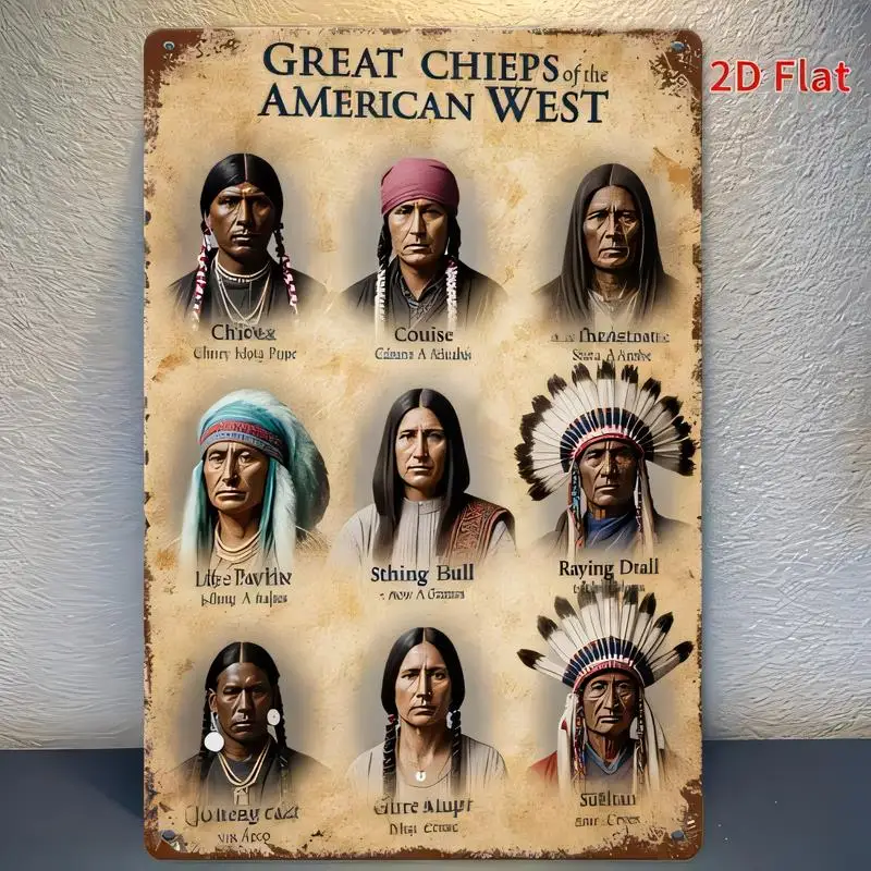 Great Chiefs of American West Vintage Metal Tin Sign - Retro Wall Art, Iron Material, Western Style Decor for Bars, Cafes & Home