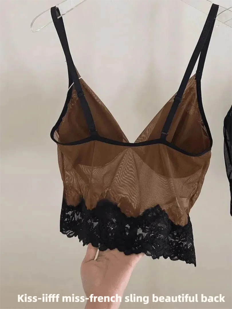 2026 New French Lace Camisole Women Sexy Sleeveless Tank Top with Built-in Bra Push Up Bralette Summer Y2K Slim Fit Cami