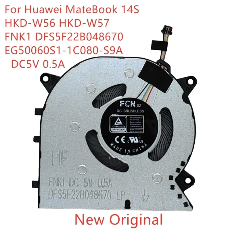 New Original Laptop CPU Cooling Fan For Huawei MateBook 14S HKD-W56 HKD-W57 FNK1 DFS5F22B 048670   EG50060S1-1C080-S9A DC5V 0.5A
