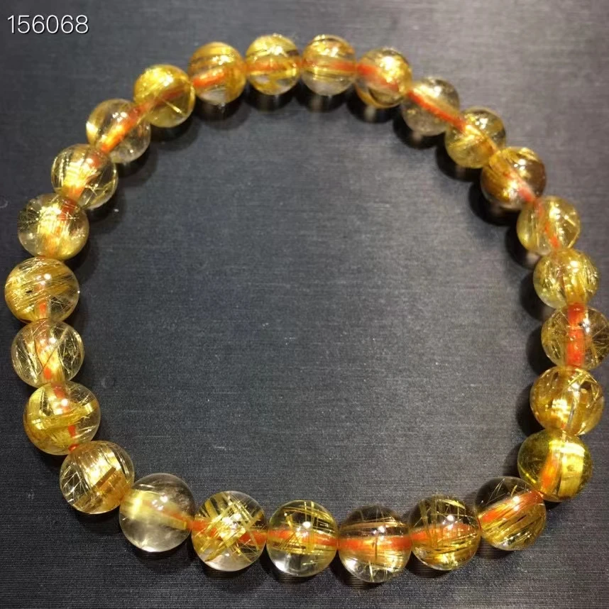 

Natural Gold Rutilated Quartz Titanium Crystal Bracelet 7mm Brazil Woman Man Round Beads Bangle Wealthy AAAAAA