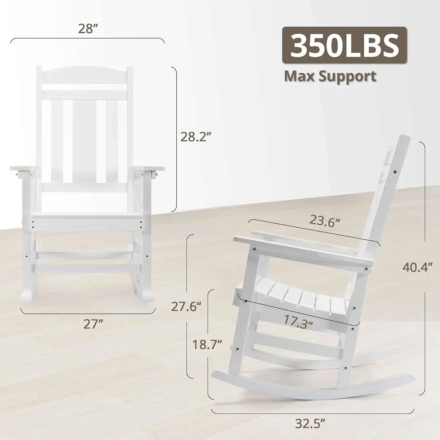 Outdoor Poly Rocking Chair Set Of 2, Weather Resistant 350lb Heavy Duty Oversized High Back Porch Rocker, White, Customized