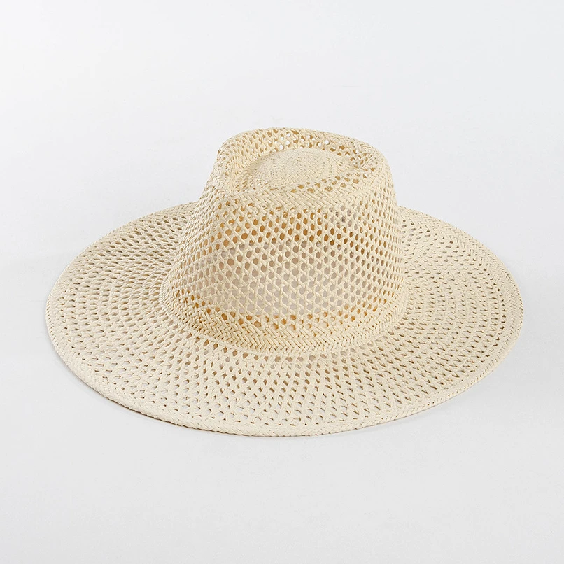 USPOP New Spring Summer Fashion Casual Hand-woven Hollow Wide Brim Straw Hat Breathable Beach Hat Straw Jazz Fedoras