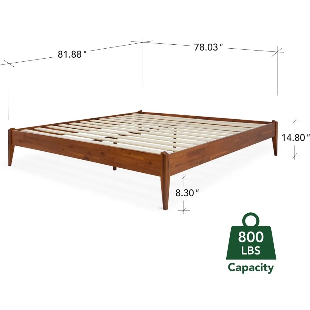 King Bed Frame Wood 15 Inch - Solid Wood Platform Bed Frame - Japanese Joinery Bed - Modern & Minimalist Style