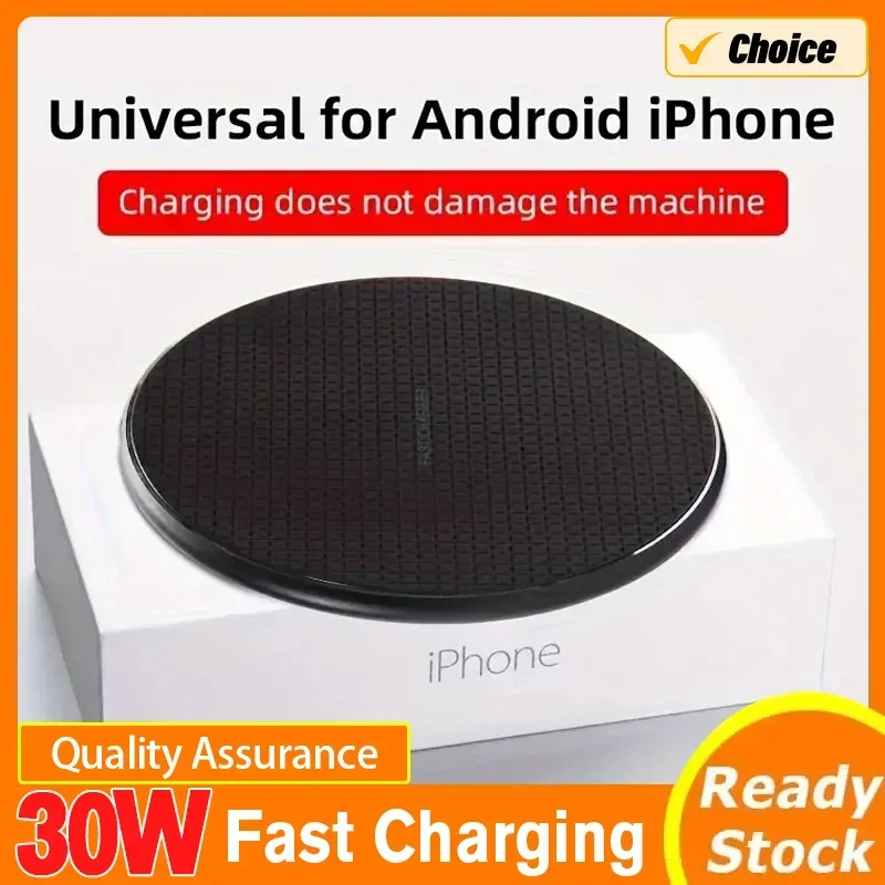 30W Ultra-thin Wireless Charger Pad Stand For iPhone 16 15 14 13 12 Samsung Xiaomi Desktop Mobile Phone Fast Charging Station