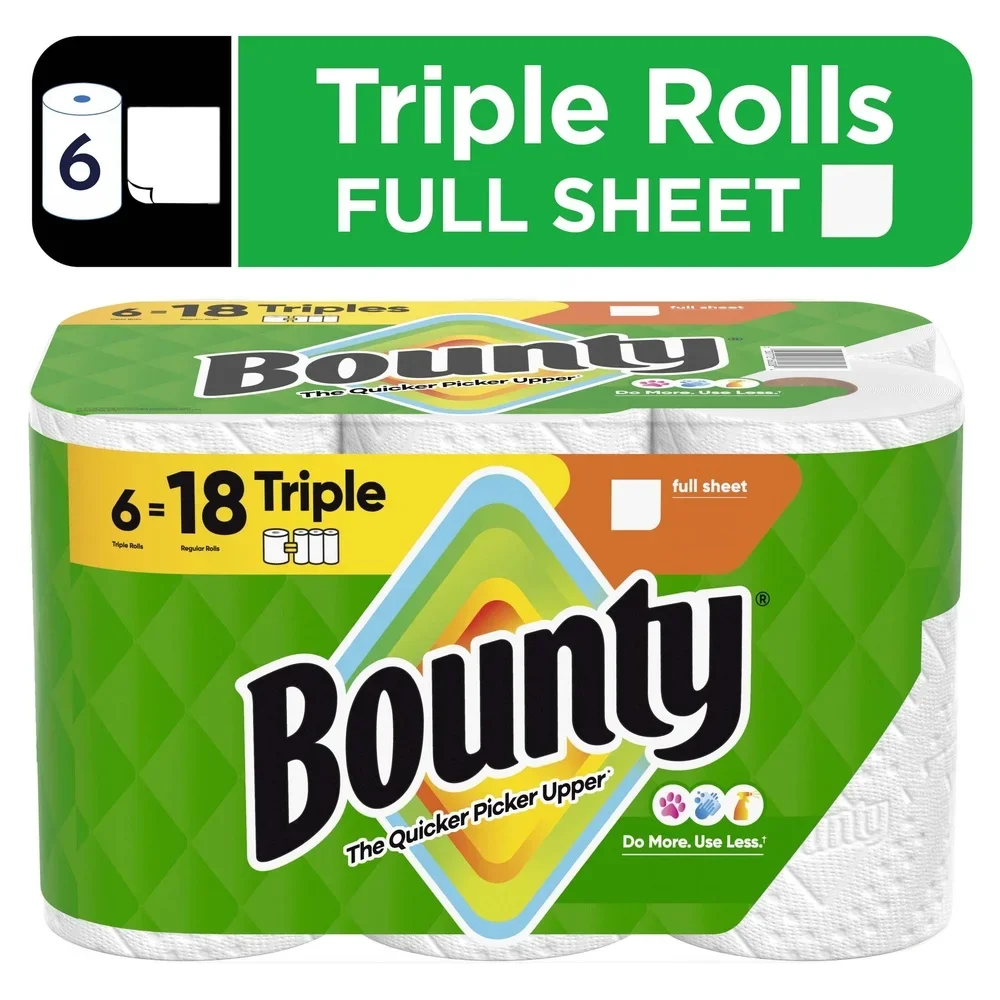 مناشف ورقية ماصة، ورقة كاملة، لفات ثلاثية، 75 ورقة، 6 عبوات، تنظيف سريع، ملمس ماسي متين للاستخدام المنزلي