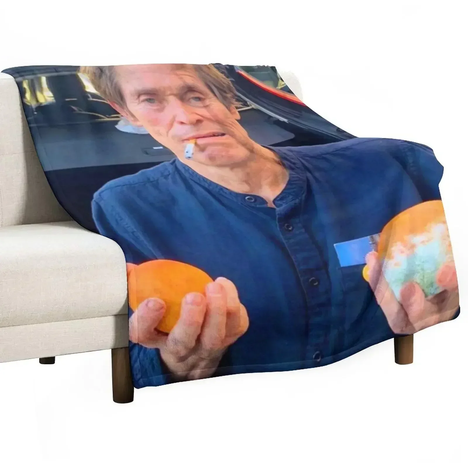 Willem Dafoe Holding Oranges Throw Blanket Quilt Cute Plaid Vintage Heavy Soft Plaid Blankets