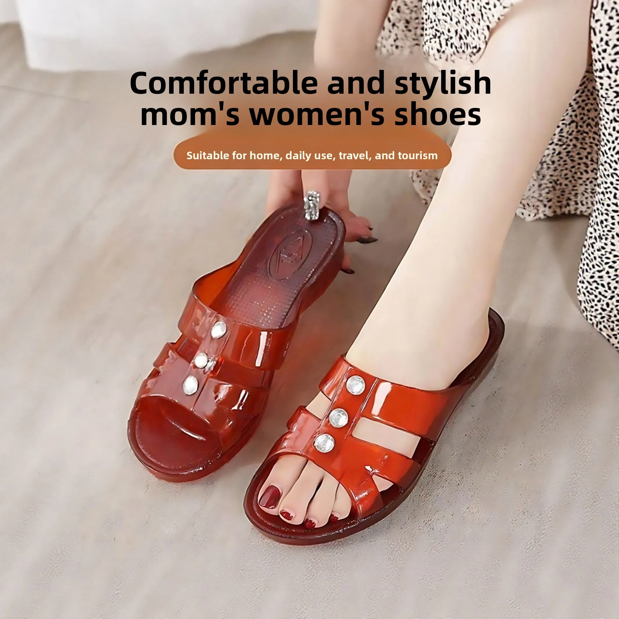 

Wear-Resistant Rubber Sandals for Middle-Aged And Elderly Women Summer Outdoor Transparent Slippers Anti-Slip Home Use Slippers