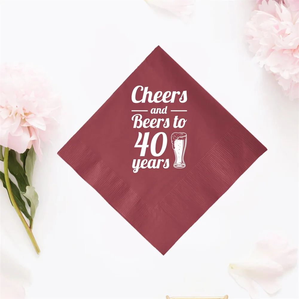 

50PCS Cheers and Beers to 40 Years Napkin, Personalized Birthday Cocktail Napkin Favor, Birthday Napkins Favor, Custom Birthday